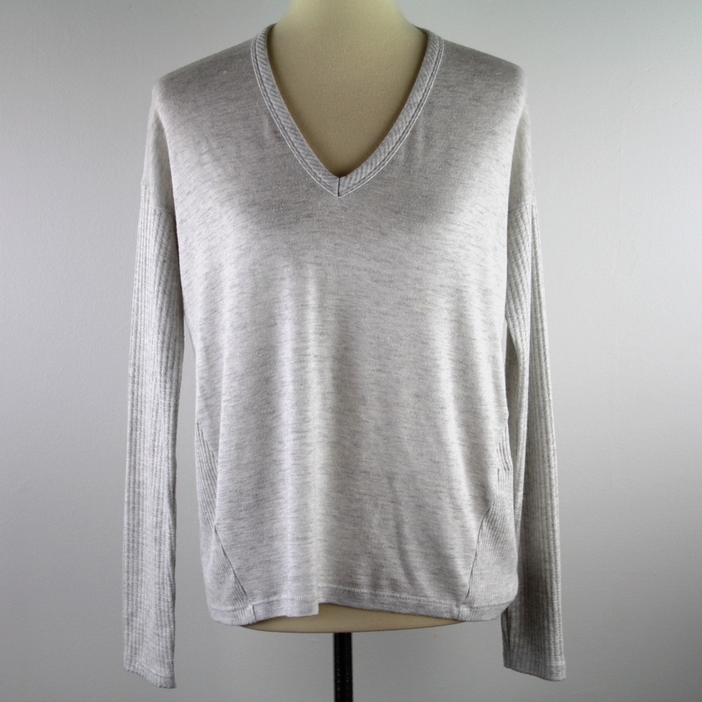 Rag & Bone Grey V-neckline Slub Sweater Ribbed Waffle Knit Contrast S